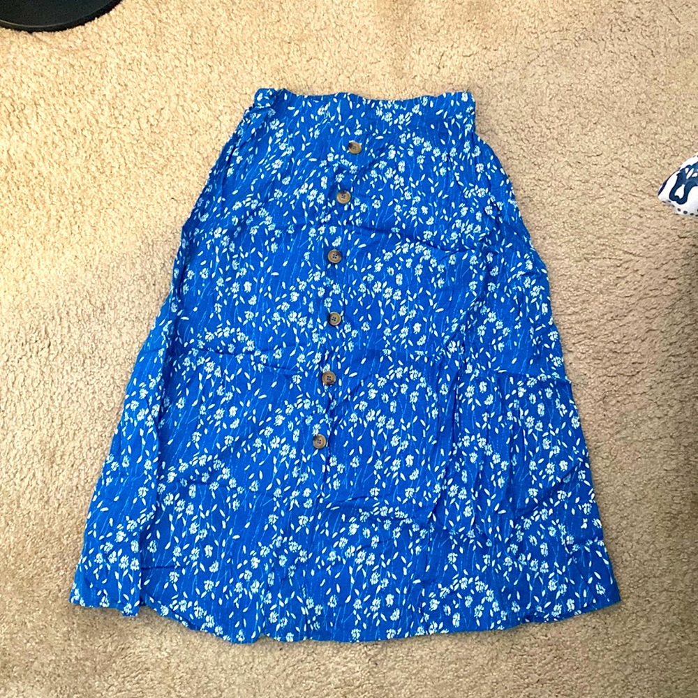 Blue floral button up skirt